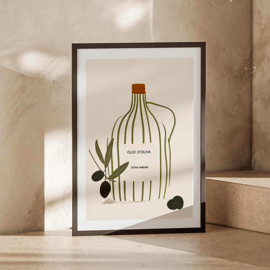 Olive Oil Poster, Italian Kitchen Wall Art, Olio d'Oliva Print, Minimalist Food Decor