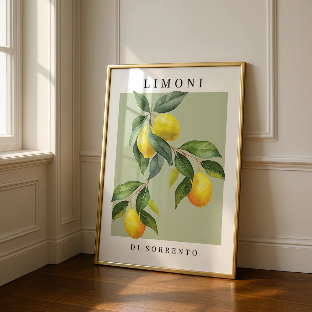 Limoni di Sorrento Lemon Print, Italian Botanical Wall Art, Sage Green Kitchen Poster