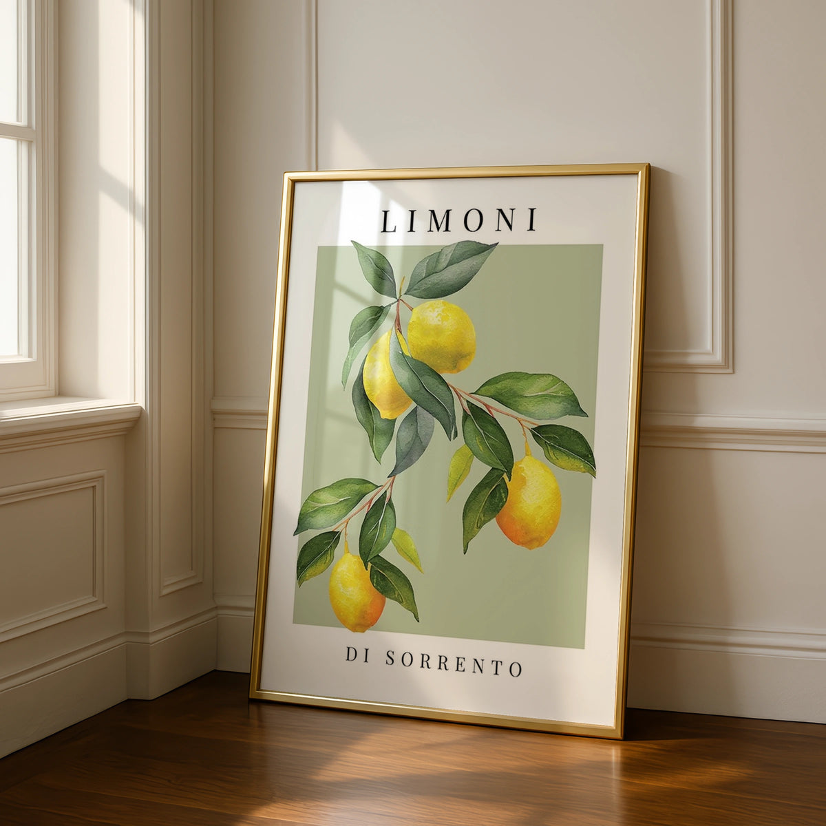 Limoni di Sorrento Lemon Print, Italian Botanical Wall Art, Sage Green Kitchen Poster