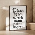 Dream Big Work Hard Make It Happen, motivational quote poster, office wall art print
