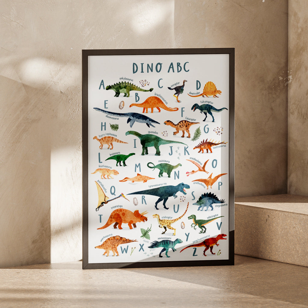 Dinosaur ABC Alphabet Poster, Kids Dino Wall Art Print, Nursery Bedroom Decor