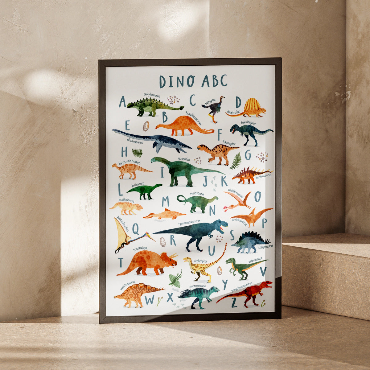 Dinosaur ABC Alphabet Poster, Kids Dino Wall Art Print, Nursery Bedroom Decor