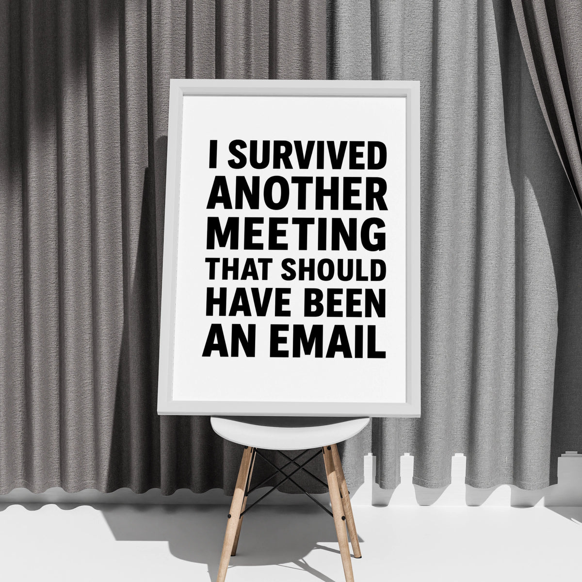 Funny Office Poster, I Survived Another Meeting, Sarcastic Work Desk Wall Art Gift