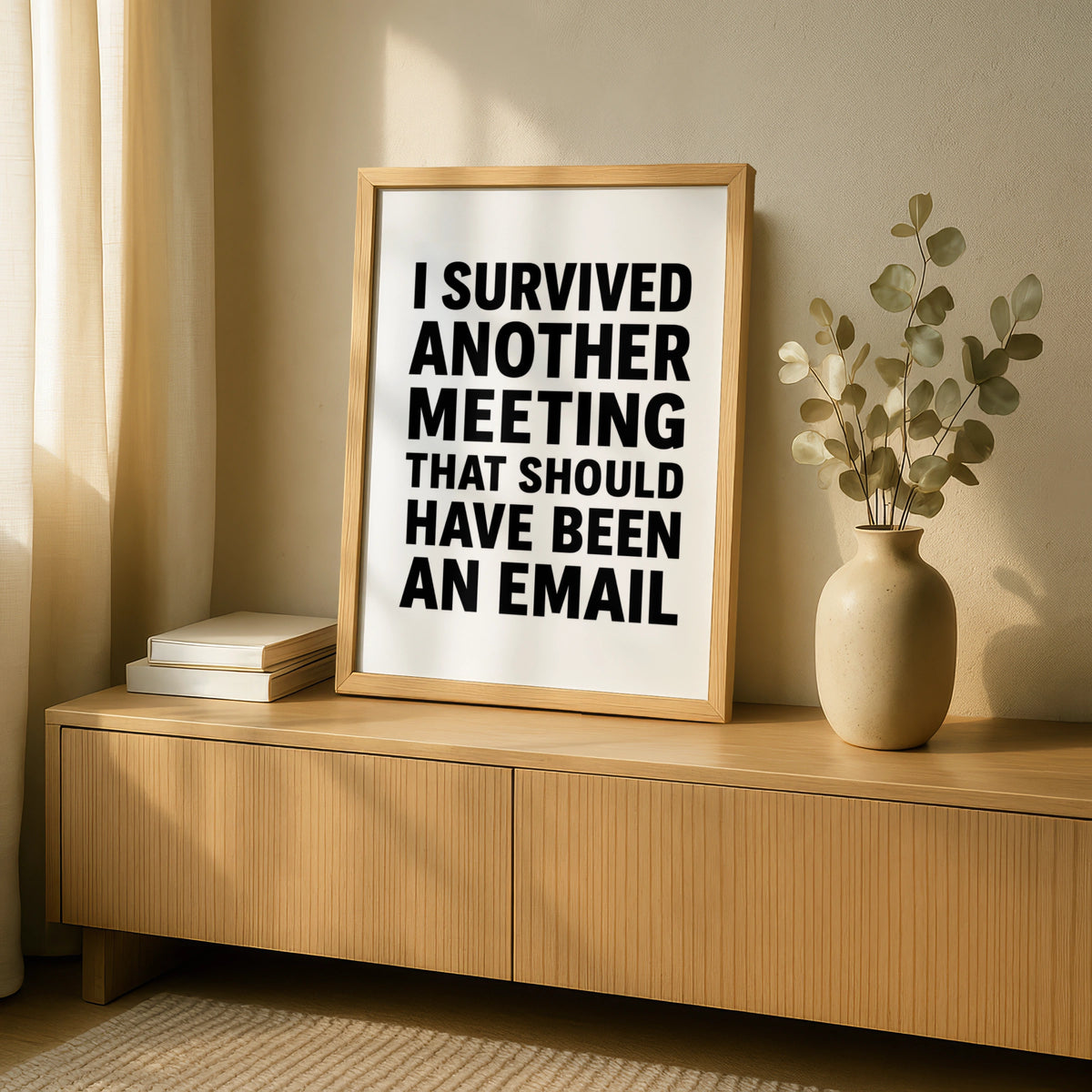 Funny Office Poster, I Survived Another Meeting, Sarcastic Work Desk Wall Art Gift