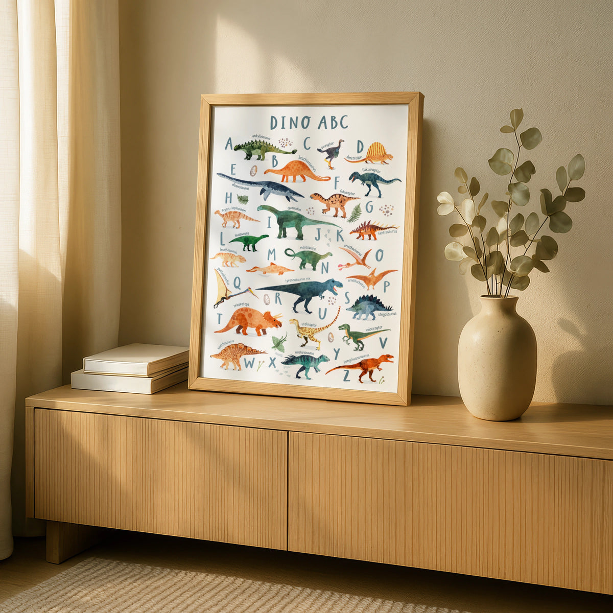Dinosaur ABC Alphabet Poster, Kids Dino Wall Art Print, Nursery Bedroom Decor