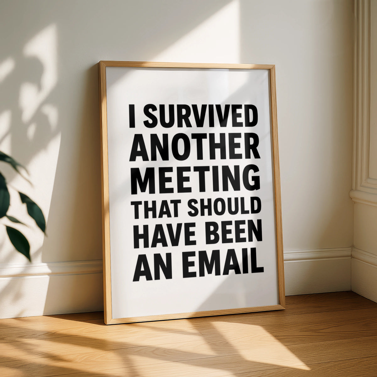 Funny Office Poster, I Survived Another Meeting, Sarcastic Work Desk Wall Art Gift