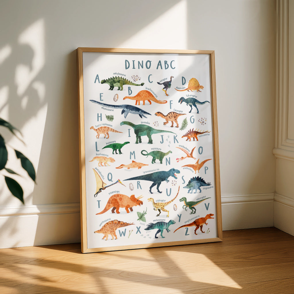 Dinosaur ABC Alphabet Poster, Kids Dino Wall Art Print, Nursery Bedroom Decor
