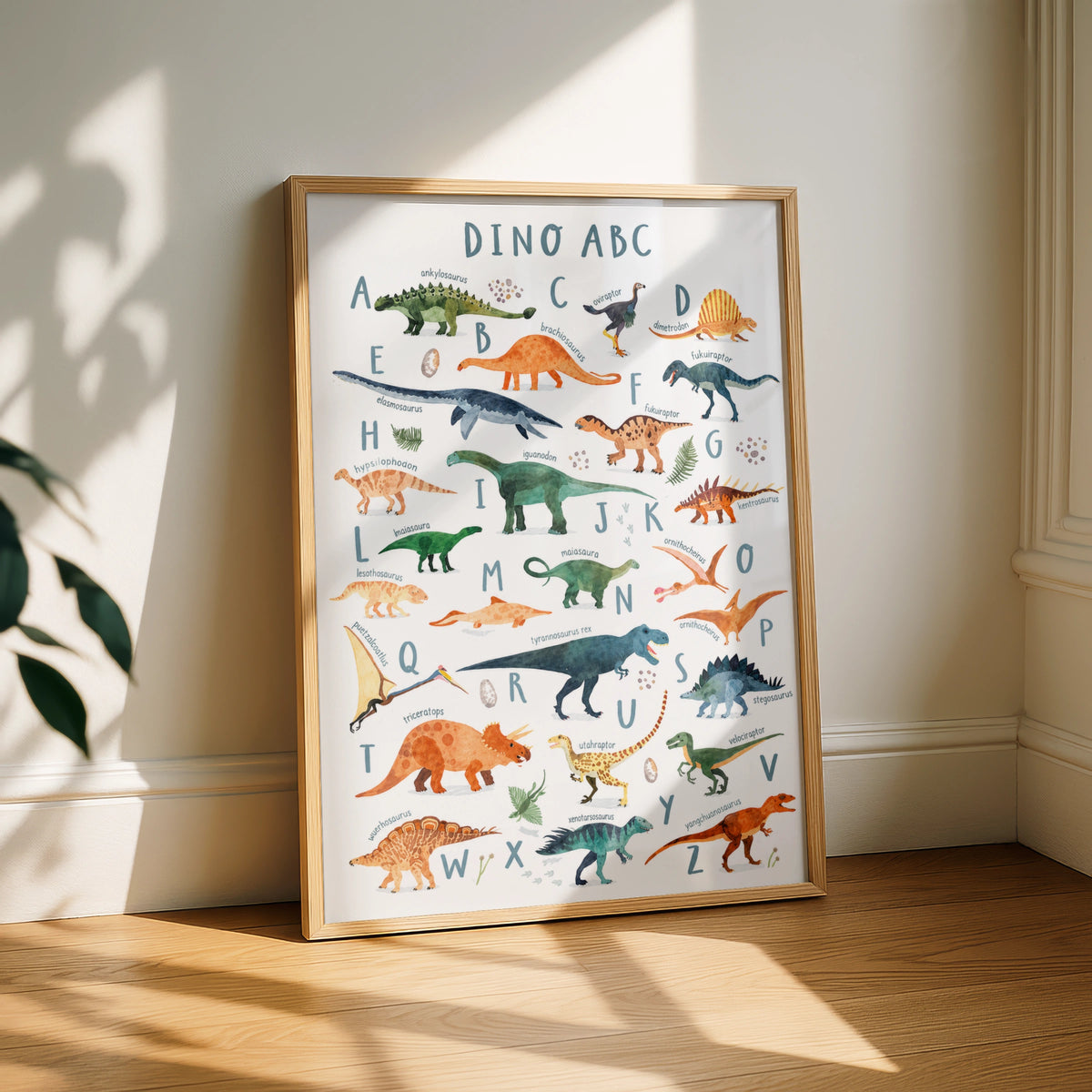 Dinosaur ABC Alphabet Poster, Kids Dino Wall Art Print, Nursery Bedroom Decor