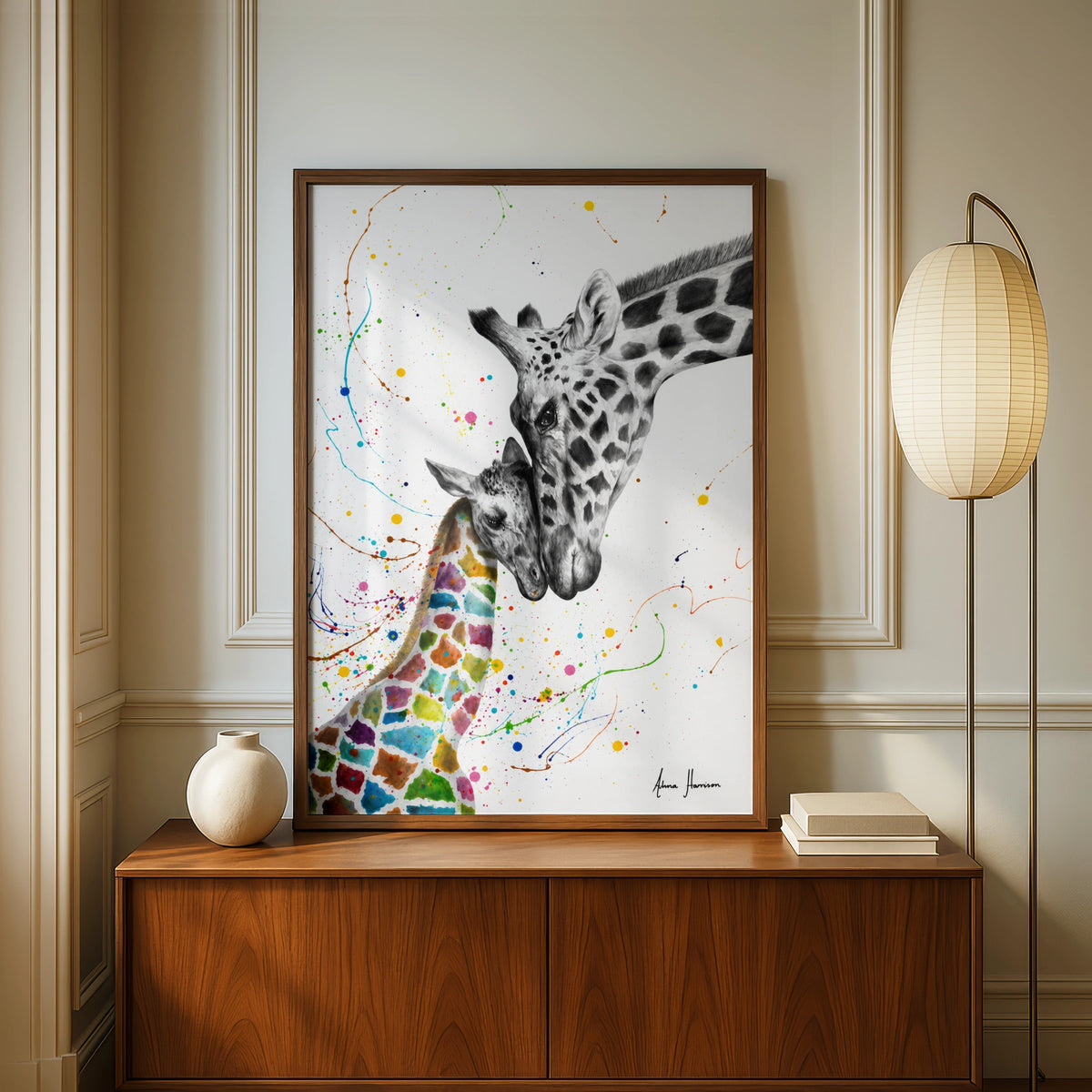 Giraffe Mother Baby Poster, Colourful Wildlife Wall Art, Animal Print, Nursery Decor