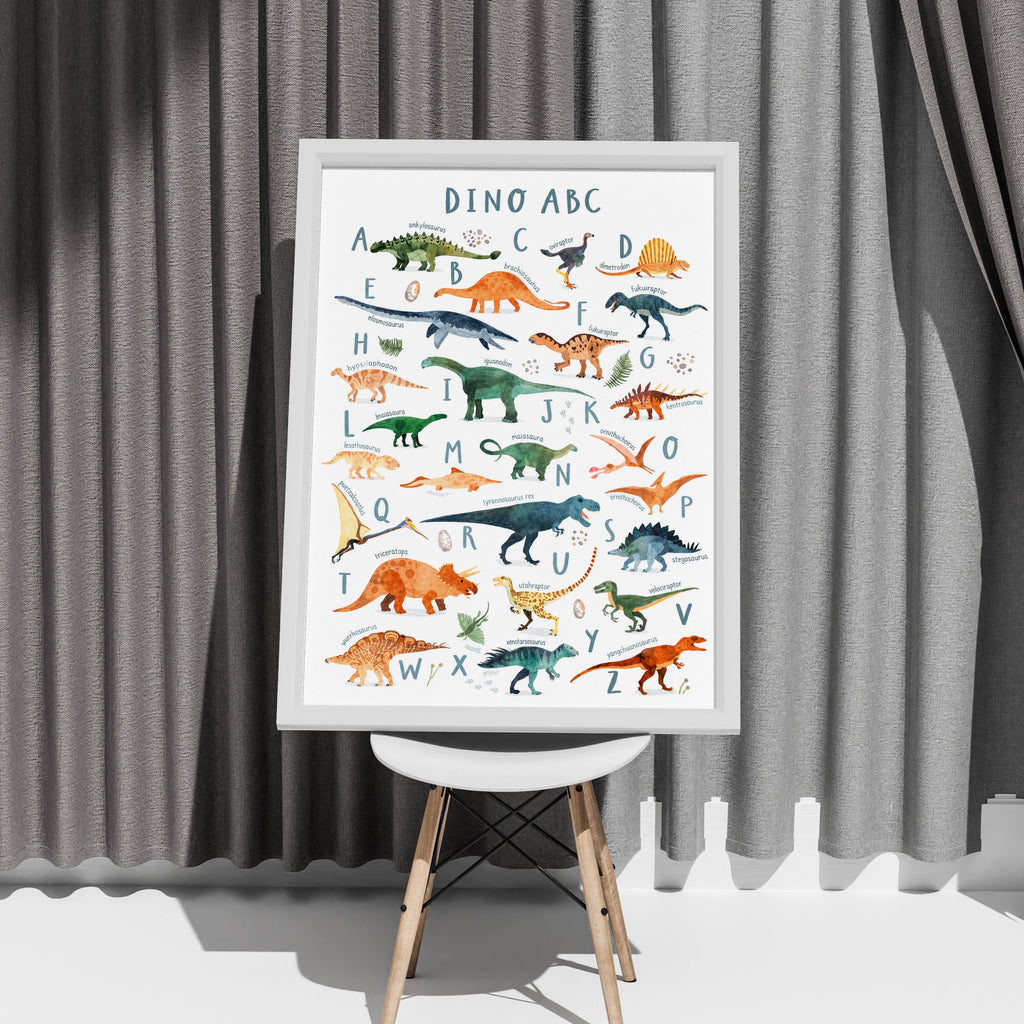Dinosaur ABC Alphabet Poster, Kids Dino Wall Art Print, Nursery Bedroom Decor