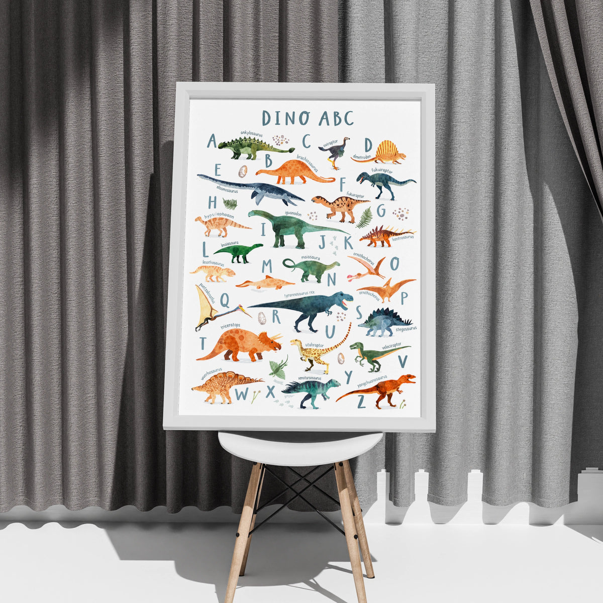 Dinosaur ABC Alphabet Poster, Kids Dino Wall Art Print, Nursery Bedroom Decor