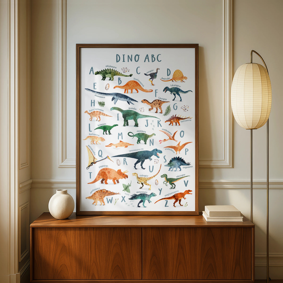 Dinosaur ABC Alphabet Poster, Kids Dino Wall Art Print, Nursery Bedroom Decor