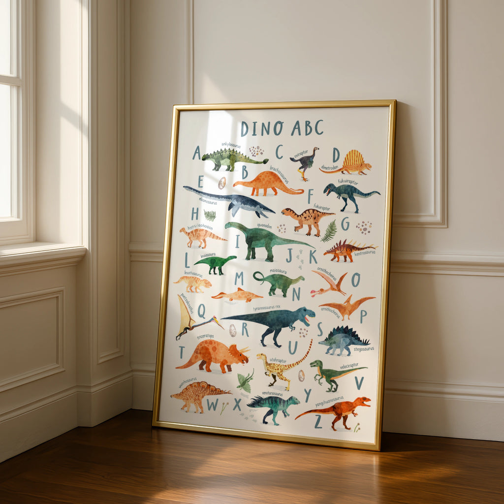 Dinosaur ABC Alphabet Poster, Kids Dino Wall Art Print, Nursery Bedroom Decor