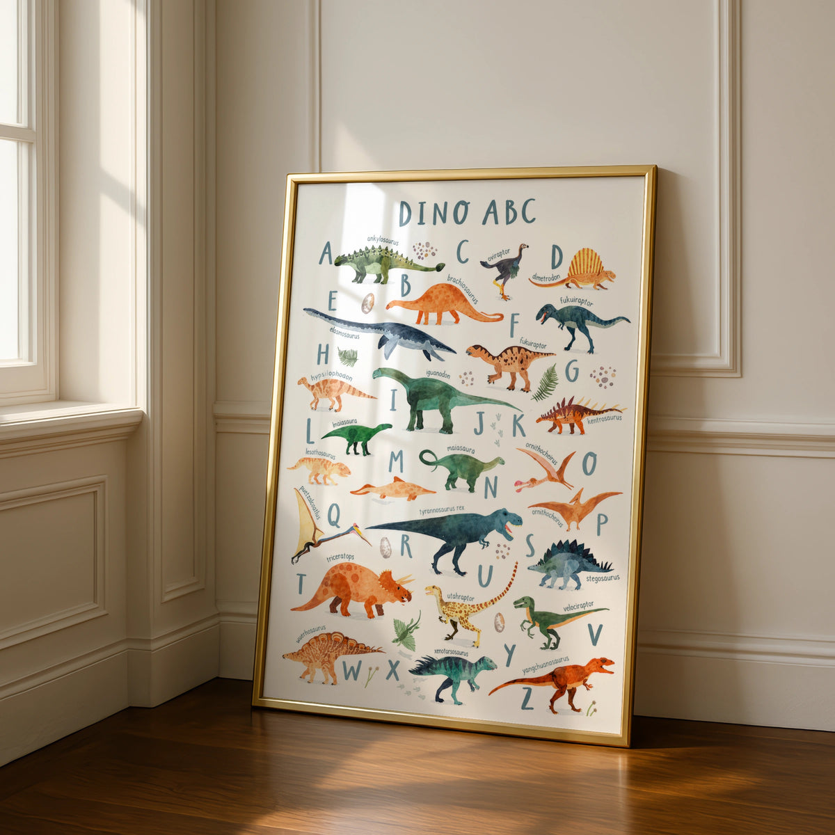 Dinosaur ABC Alphabet Poster, Kids Dino Wall Art Print, Nursery Bedroom Decor