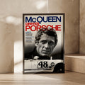 McQueen Drives Porsche Racing Poster, Steve McQueen Wall Art, Gulf 908 Print