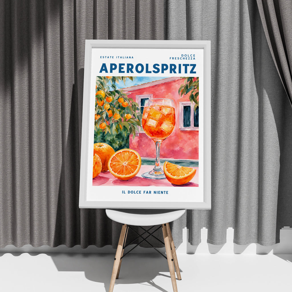 Aperol Spritz Poster, Italian Summer Cocktail Wall Art, Watercolour Bar Print, Kitchen Decor