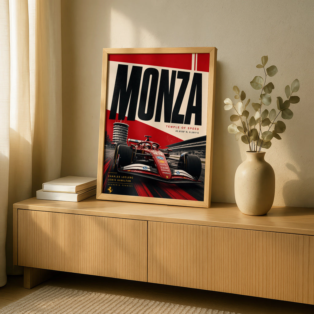Monza F1 Poster, Ferrari Racing Wall Art, Temple of Speed, Italian Grand Prix Print