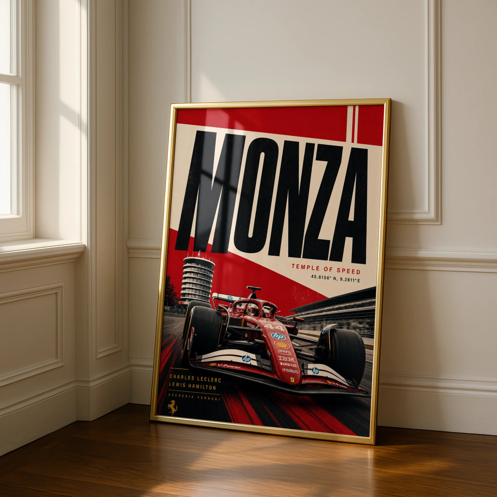 Monza F1 Poster, Ferrari Racing Wall Art, Temple of Speed, Italian Grand Prix Print