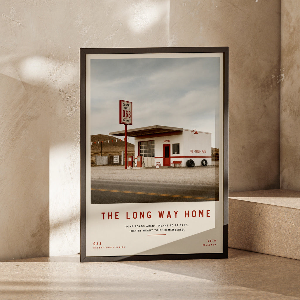 Vintage Desert Gas Station Poster, Route 068 Retro Road Trip Wall Art Print