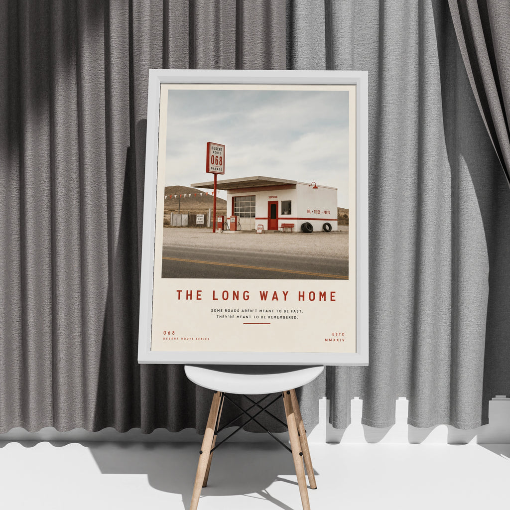 Vintage Desert Gas Station Poster, Route 068 Retro Road Trip Wall Art Print