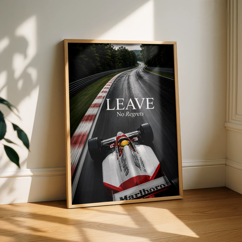 Formula One Racing Car Poster, Leave No Regrets Quote, Motivational F1 Wall Art Print