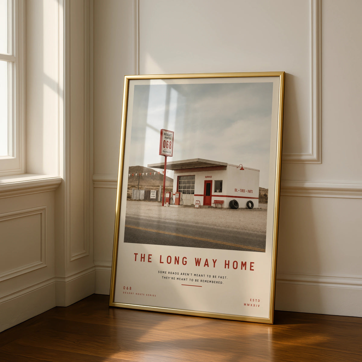 Vintage Desert Gas Station Poster, Route 068 Retro Road Trip Wall Art Print