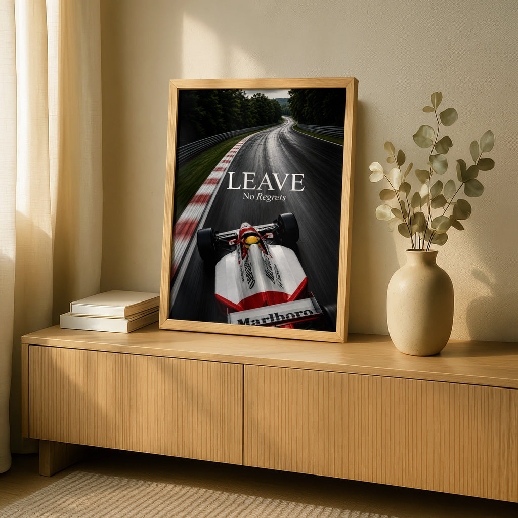 Formula One Racing Car Poster, Leave No Regrets Quote, Motivational F1 Wall Art Print