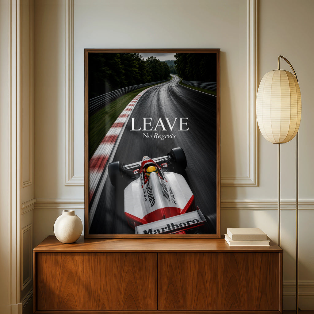 Formula One Racing Car Poster, Leave No Regrets Quote, Motivational F1 Wall Art Print