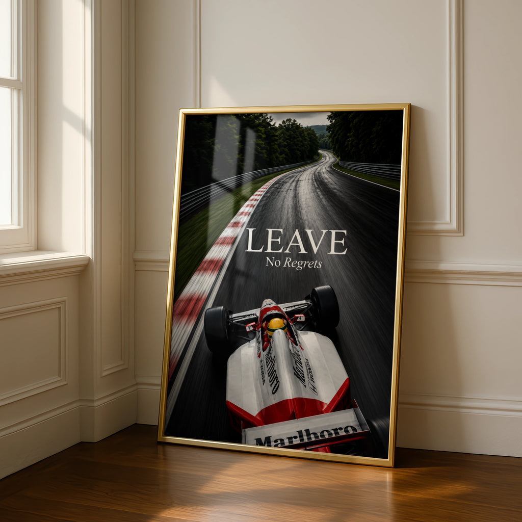 Formula One Racing Car Poster, Leave No Regrets Quote, Motivational F1 Wall Art Print