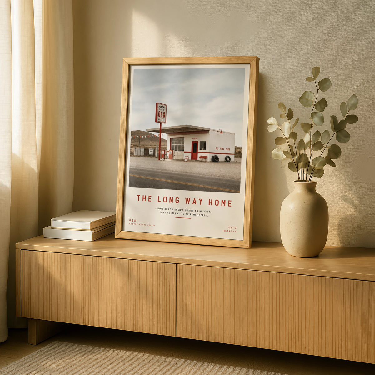 Vintage Desert Gas Station Poster, Route 068 Retro Road Trip Wall Art Print