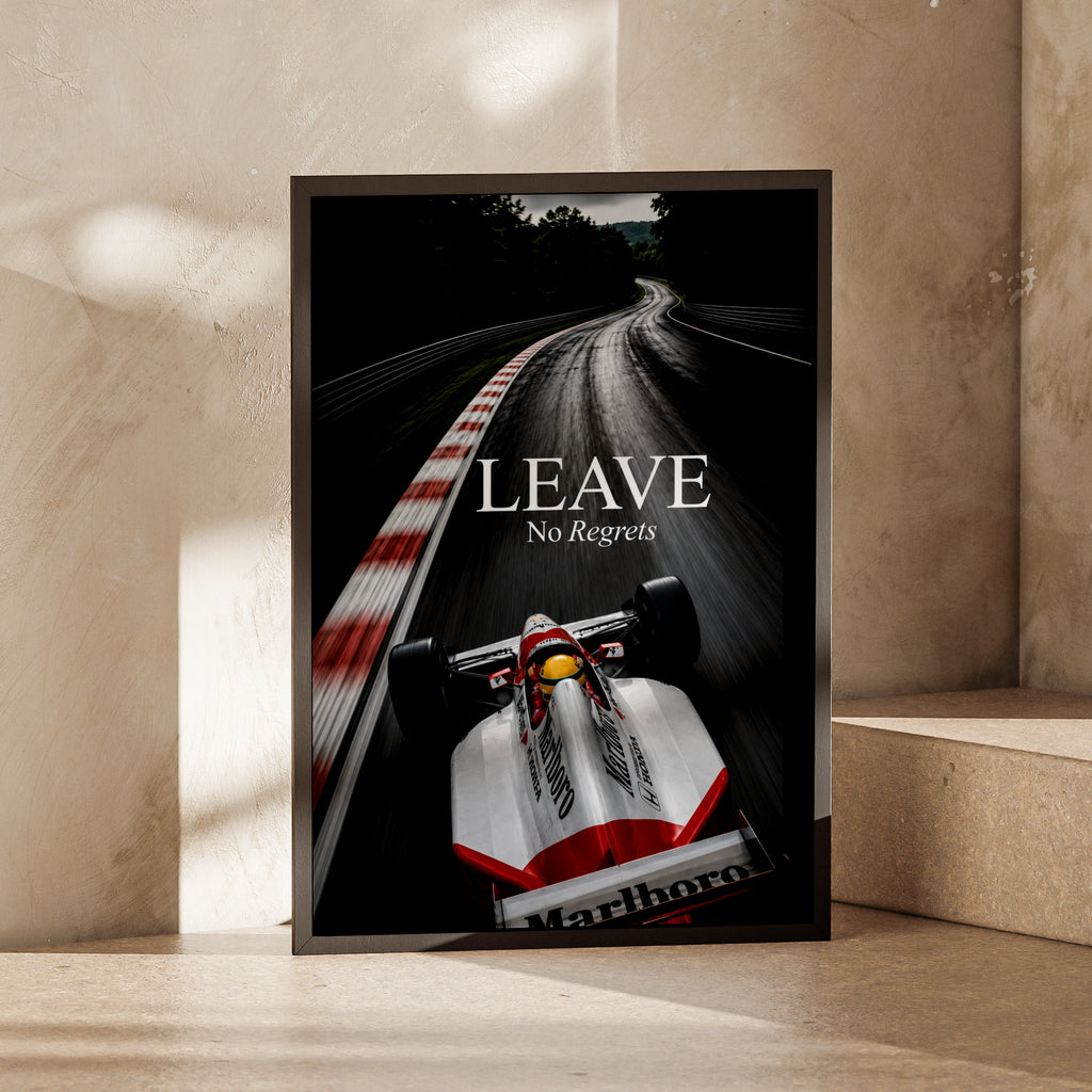 Formula One Racing Car Poster, Leave No Regrets Quote, Motivational F1 Wall Art Print