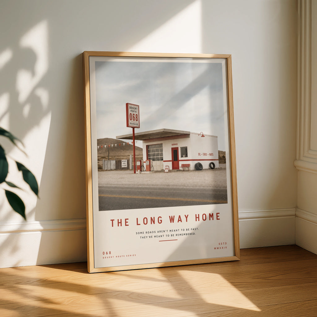 Vintage Desert Gas Station Poster, Route 068 Retro Road Trip Wall Art Print
