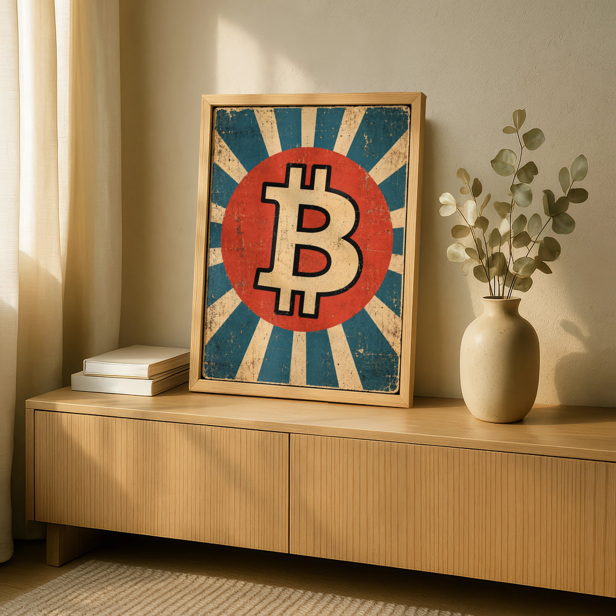 Bitcoin Retro Vintage Poster, Crypto Wall Art, BTC Symbol Print, Office Decor