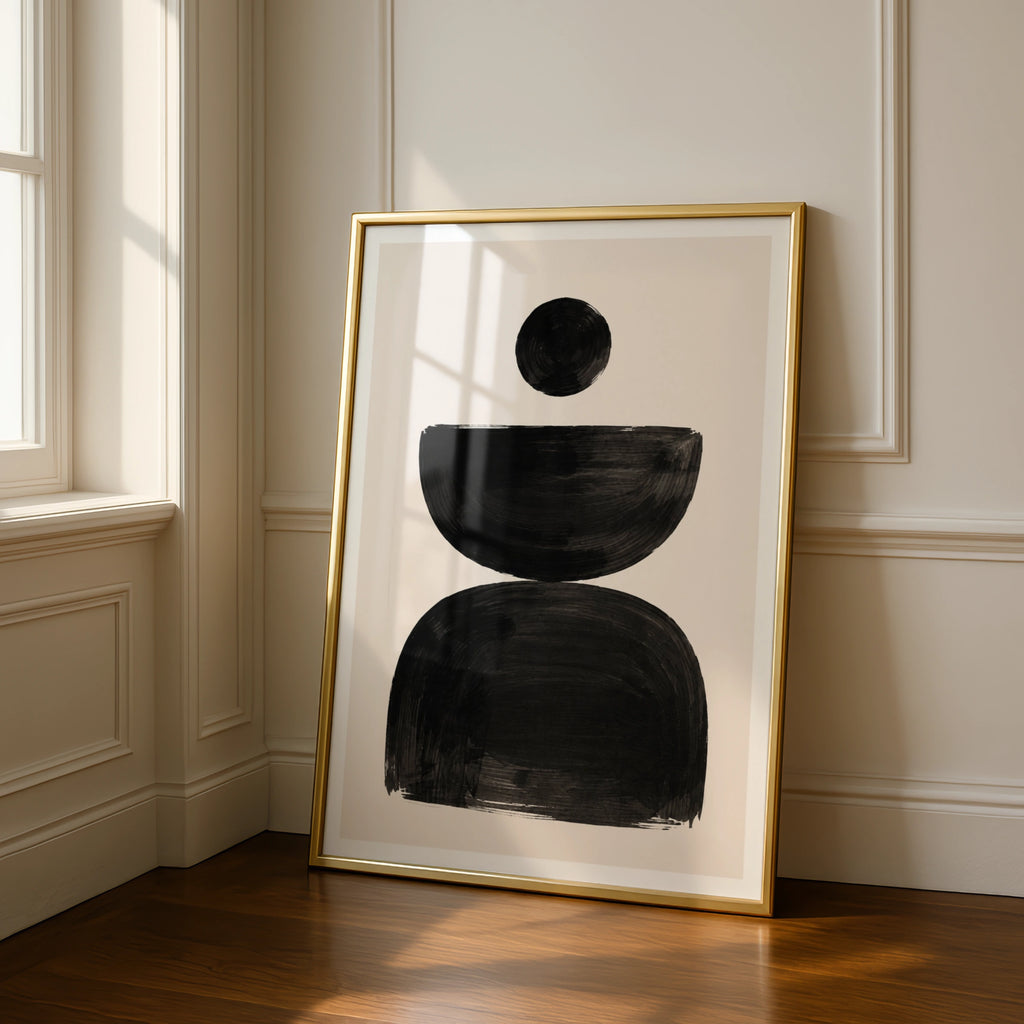 Abstract Shape Poster, Black Beige Minimalist Wall Art, Geometric Balance Print