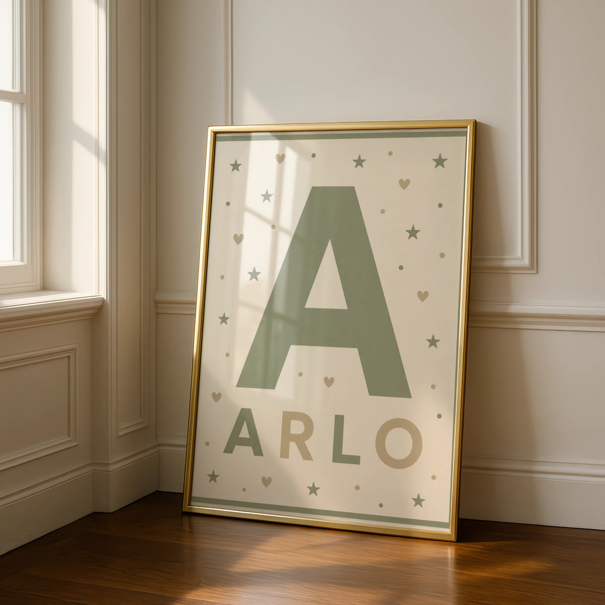 Personalized Name Print, Boys Nursery Wall Art, Initial Letter  Poster, Sage Green Kids Decor