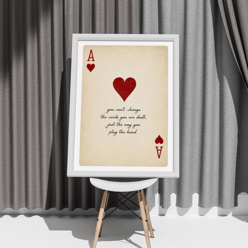 Ace of Hearts Playing Card Quote Poster, Vintage Card Wall Art Print, Mancave