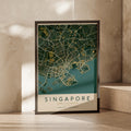 Singapore Map Poster, City Street Map Print, Teal Gold Wall Art, Southeast Asia Decor