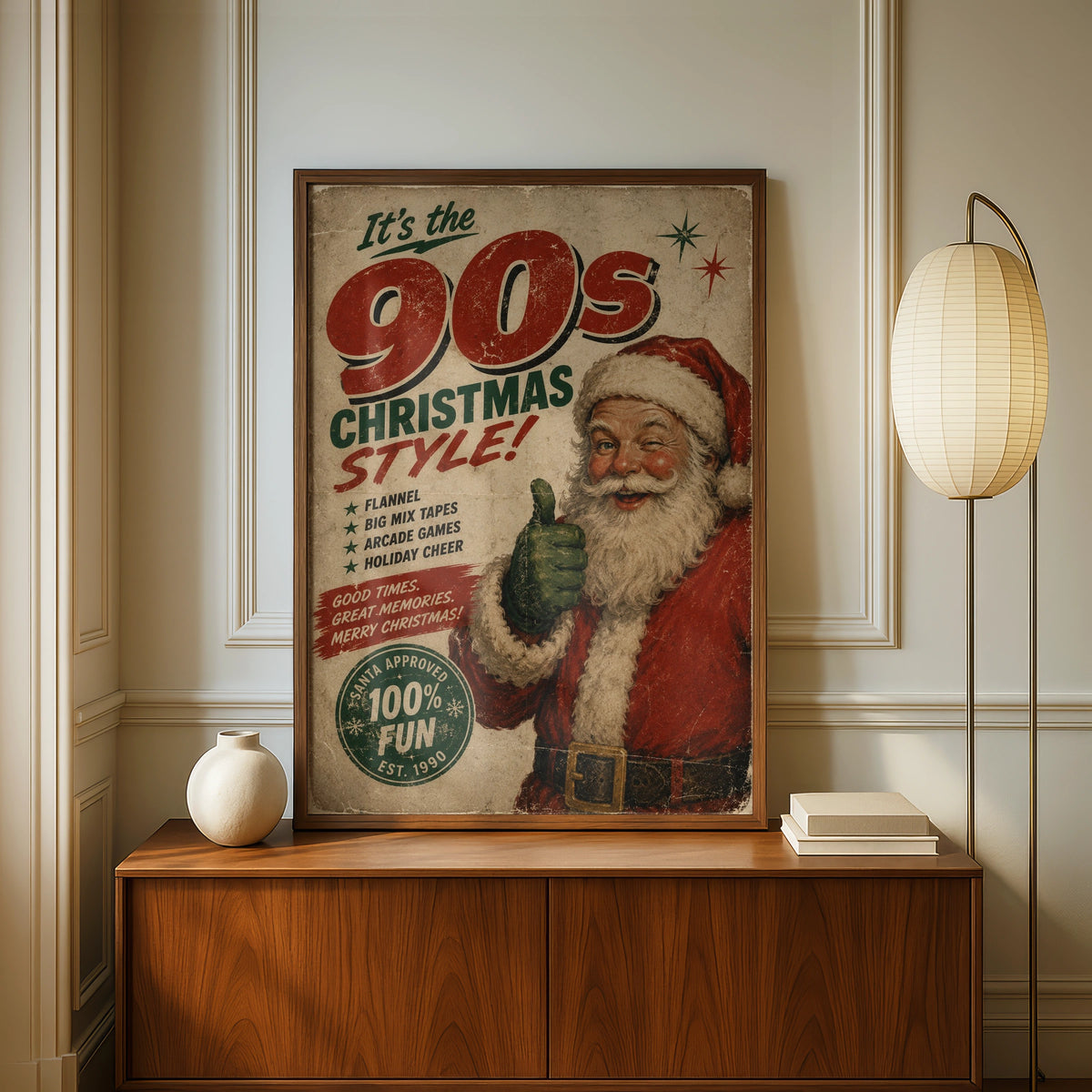 90s Christmas Poster, Retro Santa Wall Art, Vintage Xmas Print, Nostalgic Holiday Decor Gift