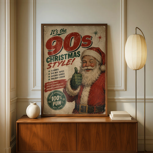 90s Christmas Poster, Retro Santa Wall Art, Vintage Xmas Print, Nostalgic Holiday Decor Gift