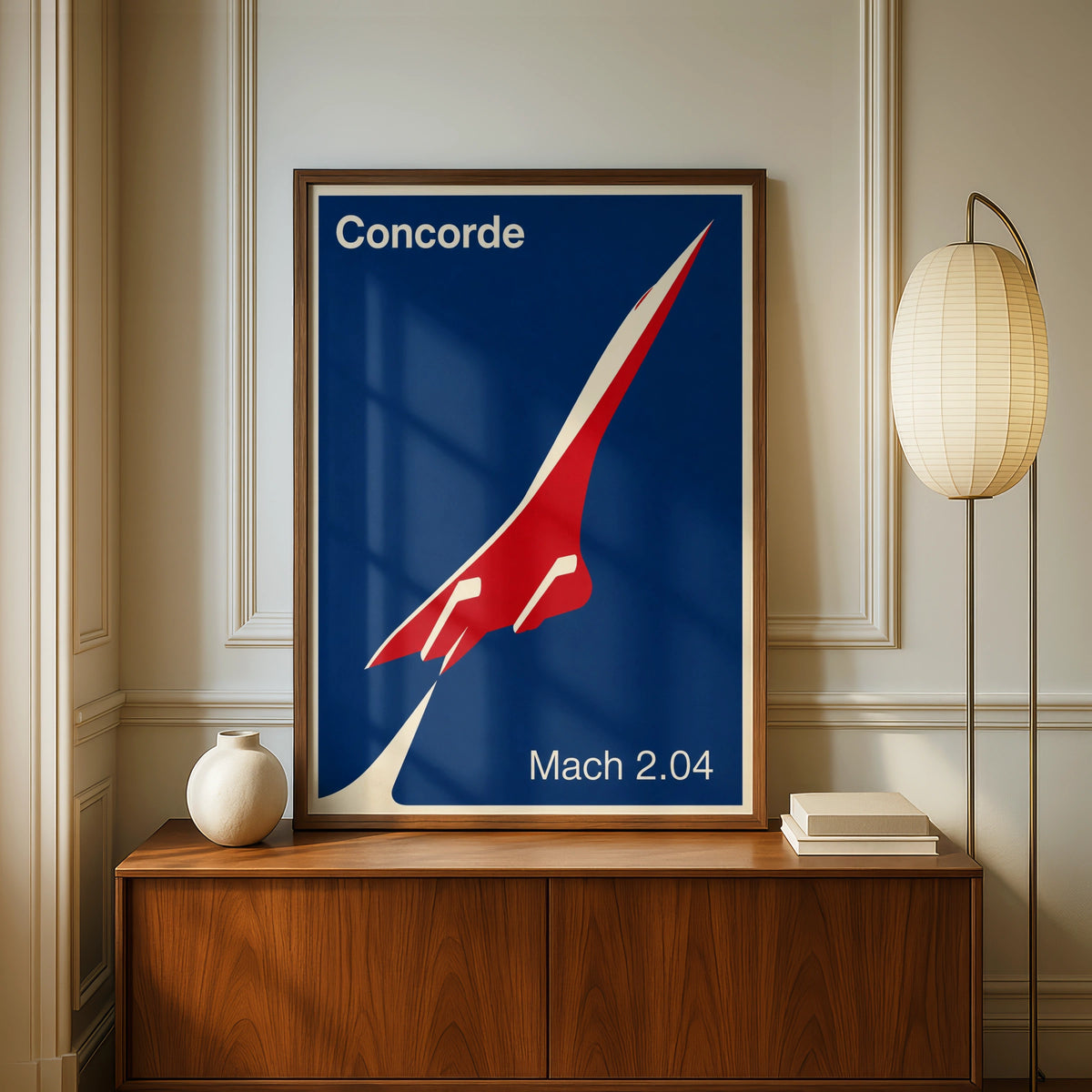 Concorde Poster, Supersonic Jet Aviation Wall Art, Mach 2 Blue Red Retro Print