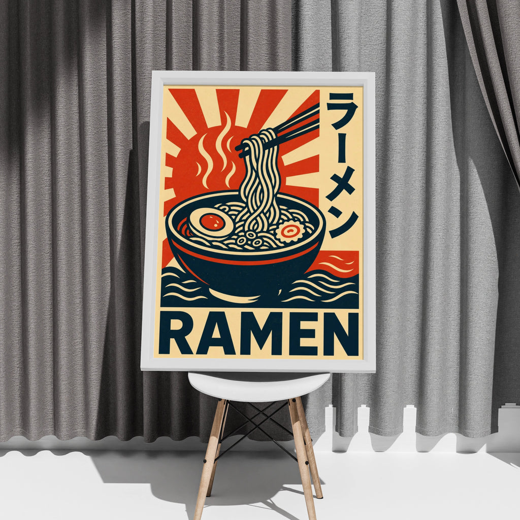 Ramen Poster, Japanese Food Wall Art, Retro Propaganda Style Print, Kitchen Decor