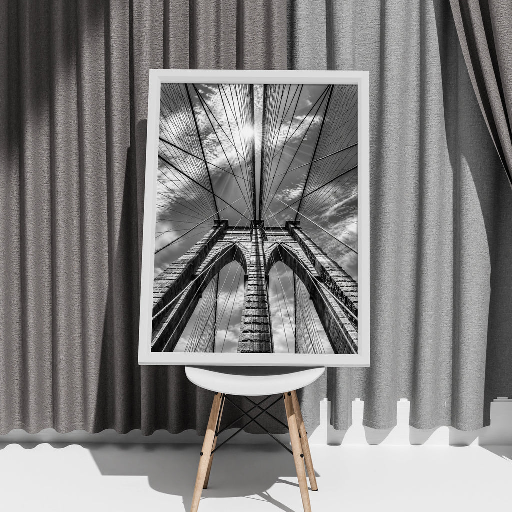 Brooklyn Bridge Black and White Poster, New York Architecture Wall Art Print