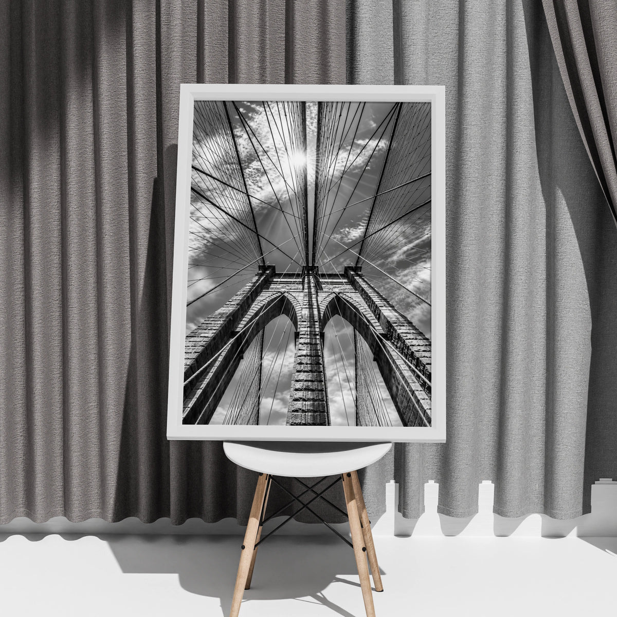 Brooklyn Bridge Black and White Poster, New York Architecture Wall Art Print