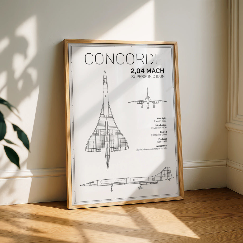 Concorde Blueprint Poster, Supersonic Aircraft Print, Aviation Wall Art Gift
