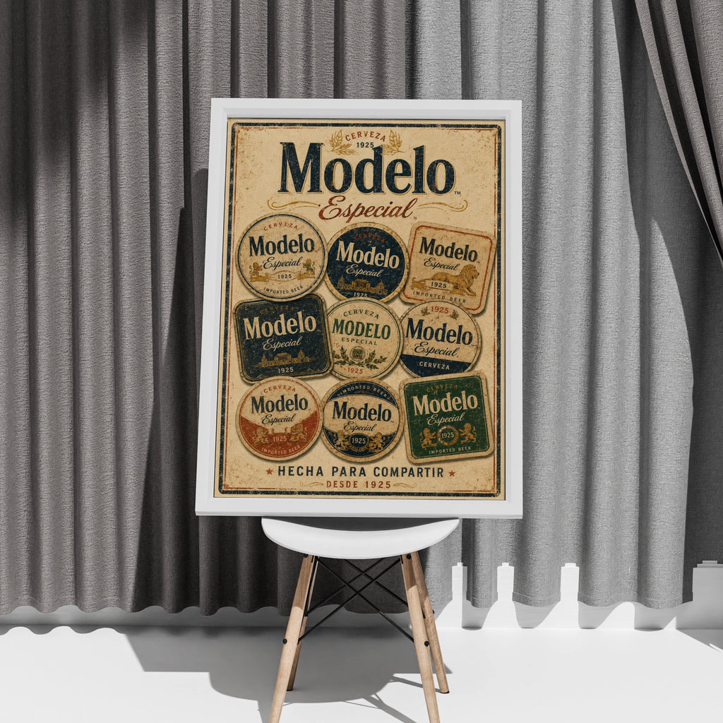 Modelo Especial Cerveza Vintage Beer Coaster Poster, Retro Bar Wall Art Print