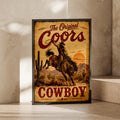 Coors Cowboy Vintage Western Poster, Rodeo Bull Riding Wall Art, Retro Beer Sign Print