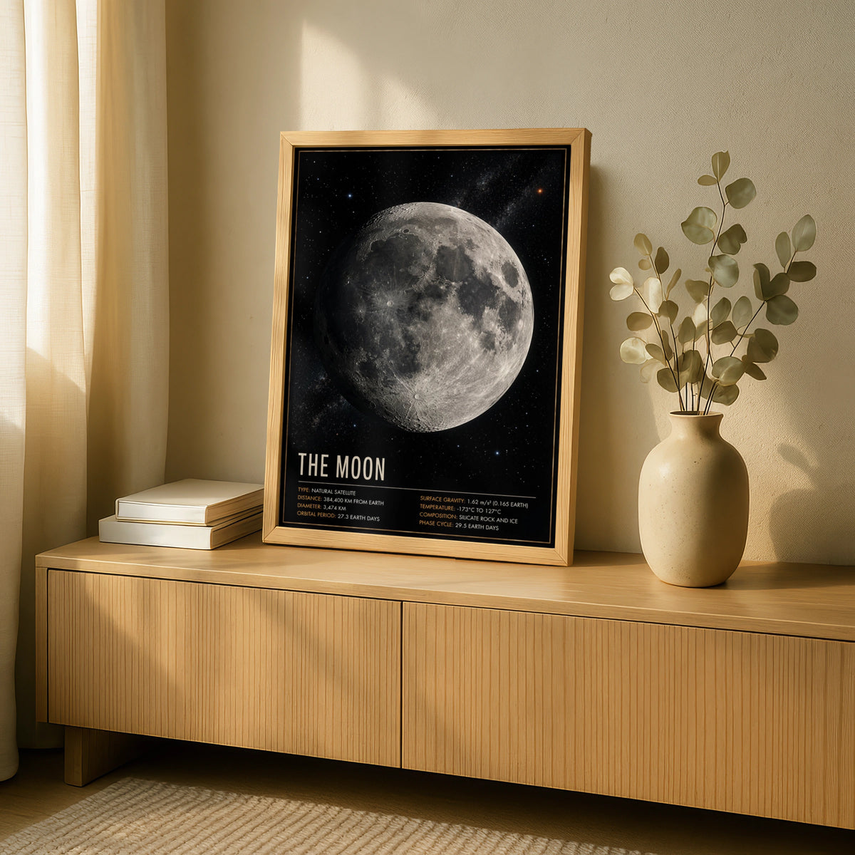 Moon Poster, Space Facts Wall Art, Astronomy Print, Solar System Decor