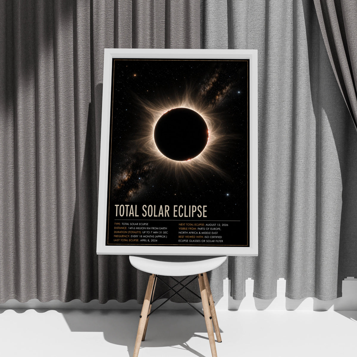 Total Solar Eclipse Poster, Space Wall Art, Astronomy Print, Solar Corona Decor