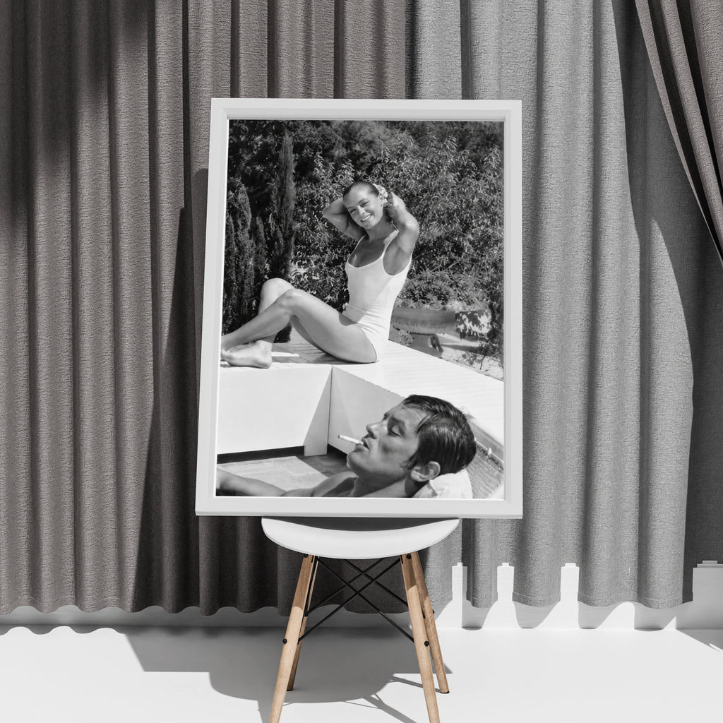 Romy Schneider Alain Delon Poster, Vintage Black and White Celebrity Wall Art Print