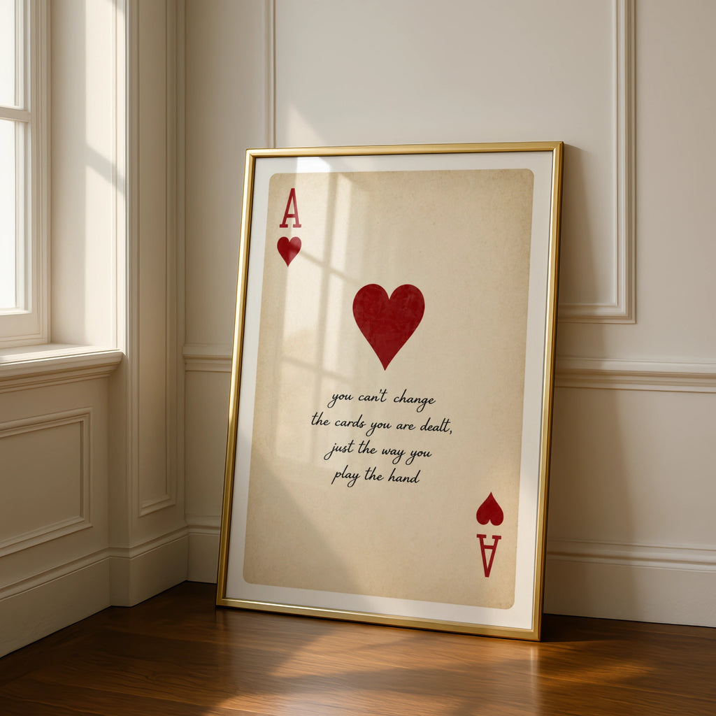 Ace of Hearts Playing Card Quote Poster, Vintage Card Wall Art Print, Mancave